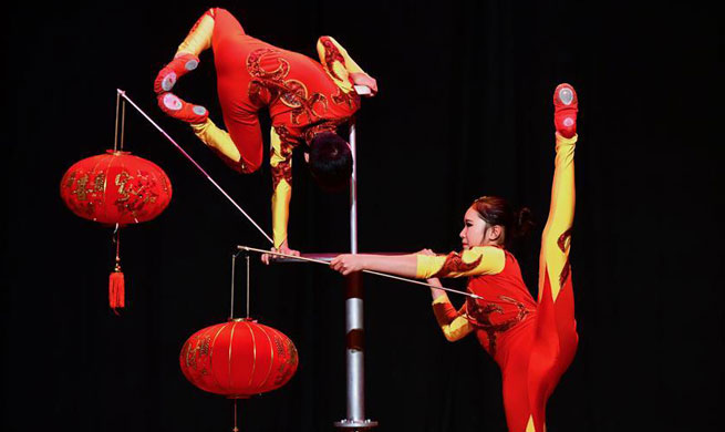 Artists of Chinese Wuhan Acrobatic Troupe perform in Doha