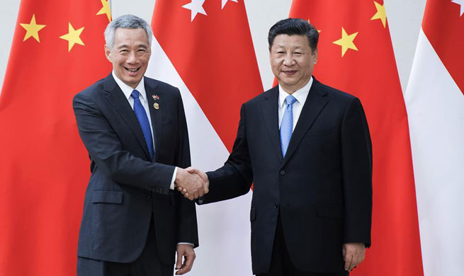 Chinese president meets Singaporean PM on promoting ties