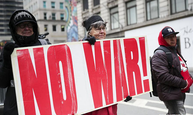People take part in anti-war protest in New York