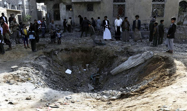 Aftermath of airstrike by Saudi-led coalition in Sanaa, Yemen