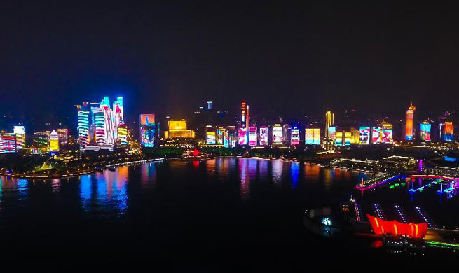 Night view of 18th SCO summit host city Qingdao