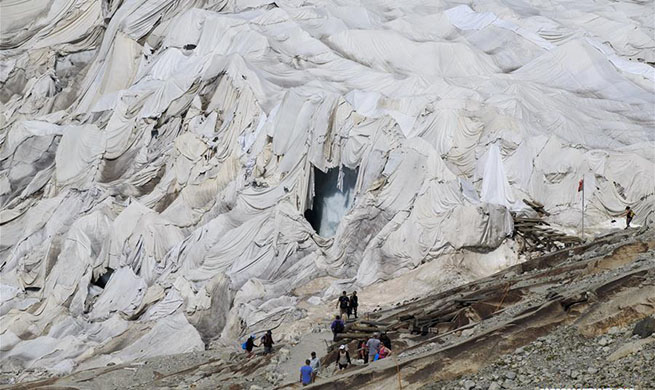 White blankets cover Rhone Glacier in Switzerland