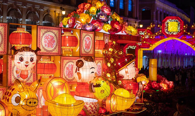 Pig-themed lantern decorations in Macao welcome upcoming Chinese Lunar New Year