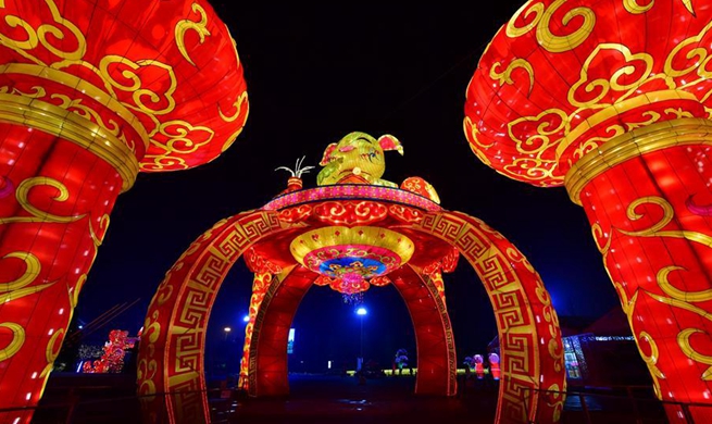 Garden decorated with lanterns to celebrate Chinese Lantern Festival in Zhengzhou