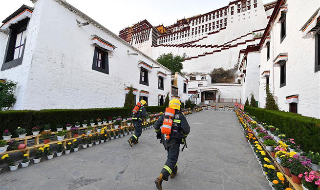 Firefighters conduct emergency drill at Potala Palace in Lhasa, China's Tibet