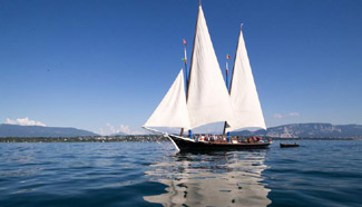 Vintage schooner Neptune seen on Lake Leman, Switzerland