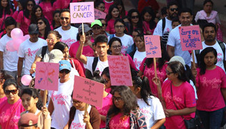 People participate in Breast Cancer Awareness campaign in Lalitpur, Nepal