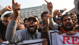Supporters of lawmaker Rashid hold protest in Indian-controlled Kashmir