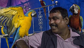 People enjoy bird show in India's Kolkata