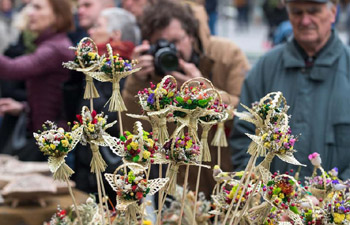 People celebrate Palm Sunday in Vilnius, Lithuania