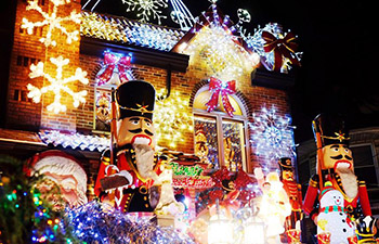 Christmas lights and decorations put up in Brooklyn, New York