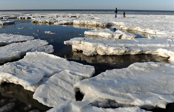 Sea ice formed in NE China due to continuous low temperature