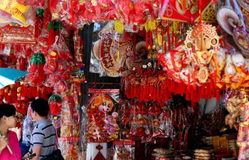 Decorative items for Chinese Lunar New Year seen in Chinatown of Yangon