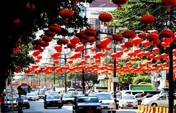 Lanterns decorated for upcoming Chinese Lunar New Year in Yangon