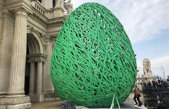 Painted giant eggs on display to celebrate Easter in Budapest, Hungary