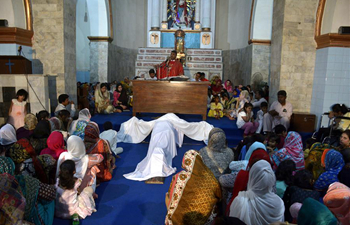 Pakistani Christians attend Good Friday service at church in Lahore