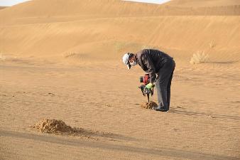 Workers devote themselves into desertification control