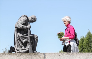 People commemorate "Victory in Europe Day" at Soviet War Memorial, Berlin