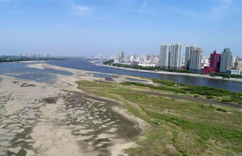 Aerial photos show dry riverbed of Songhua River in Harbin, NE China