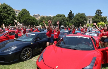 Exhibition of Ferrari cars held on Corfu island in Greece