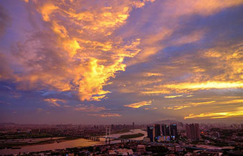 Sunset afterglow cast over Quanzhou, SE China's Fujian
