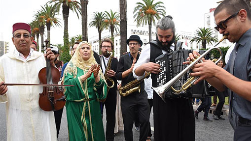 Artists present street show during Chellah Jazz Festival in Morocco