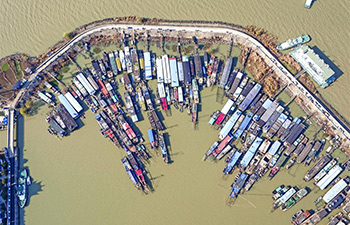Aerial view of Hongze Lake in E China's Jiangsu