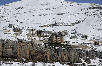 Snow-covered resort town Faraya in Lebanon