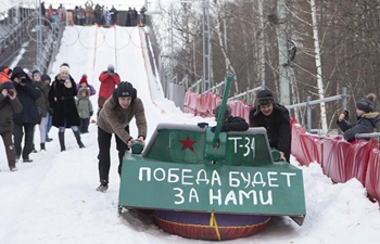 Competition of handmade sleds held in Moscow, Russia