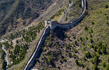 Aerial view of Great Wall in Beijing Xiangshuihu scenic area