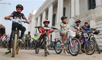 People mark "World Bicycle Day" in Kathmandu, Nepal