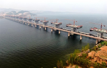 Bridge of Mianchi-Yuanqu expressway over Yellow River under construction