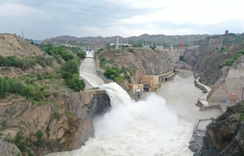 Liujia Gorge reservoir opens spillways to discharge floodwater