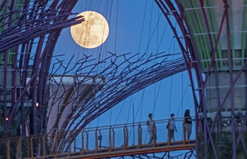 Moon rises in sky during Mid-Autumn Festival in Singapore