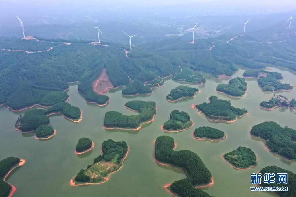 这是位于广西南宁市良庆区的屯六水库(8月6日摄,无人机照片.