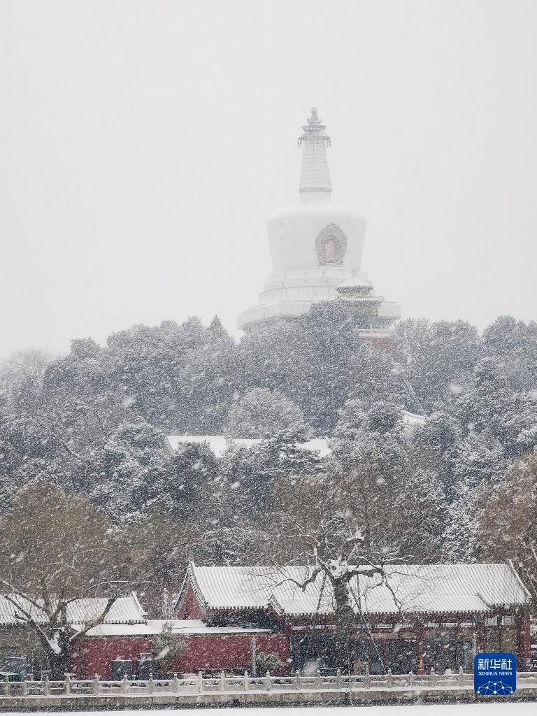 2月13日拍摄的北京北海公园雪景.当日,北京迎来降雪天气.