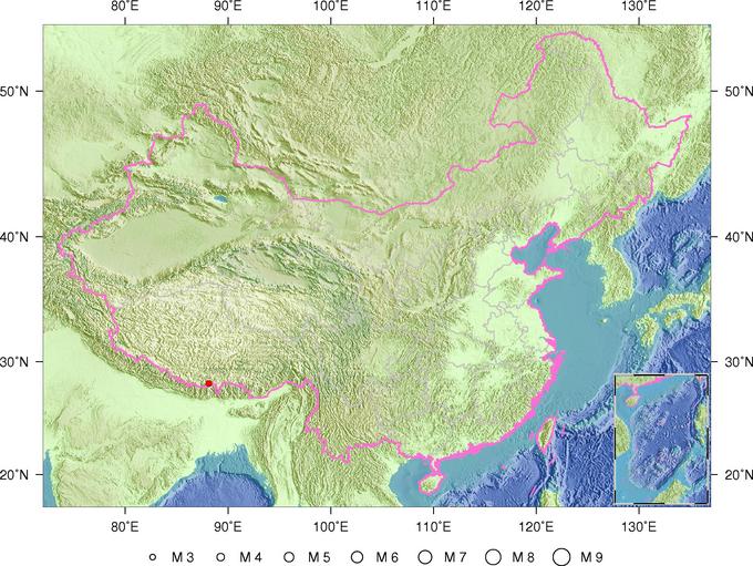 4月20日1时22分西藏日喀则市定结县发生3.3级地震