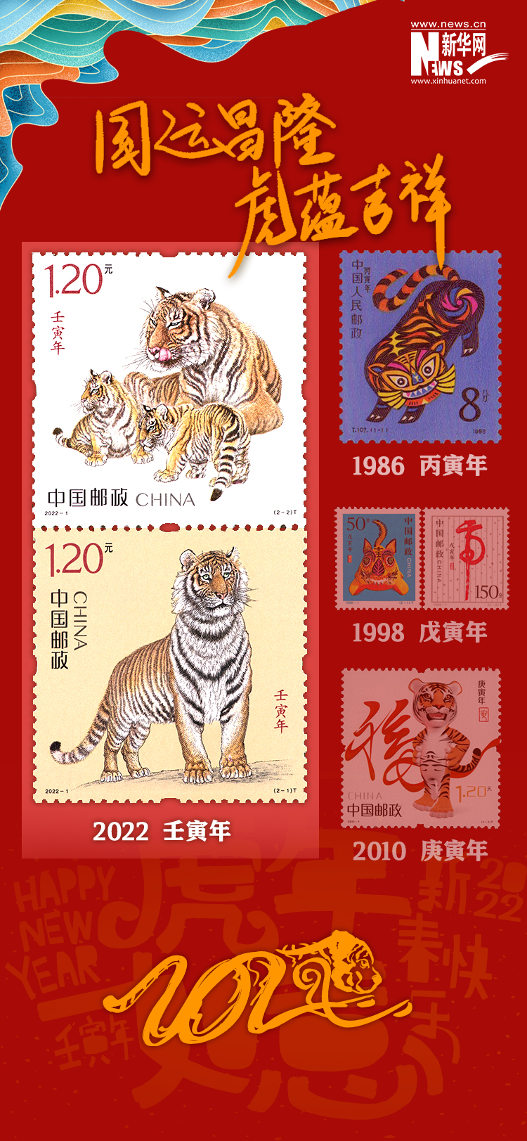 据了解,与以往三轮寅虎生肖邮票不同,冯大中设计的虎的形象更为写实
